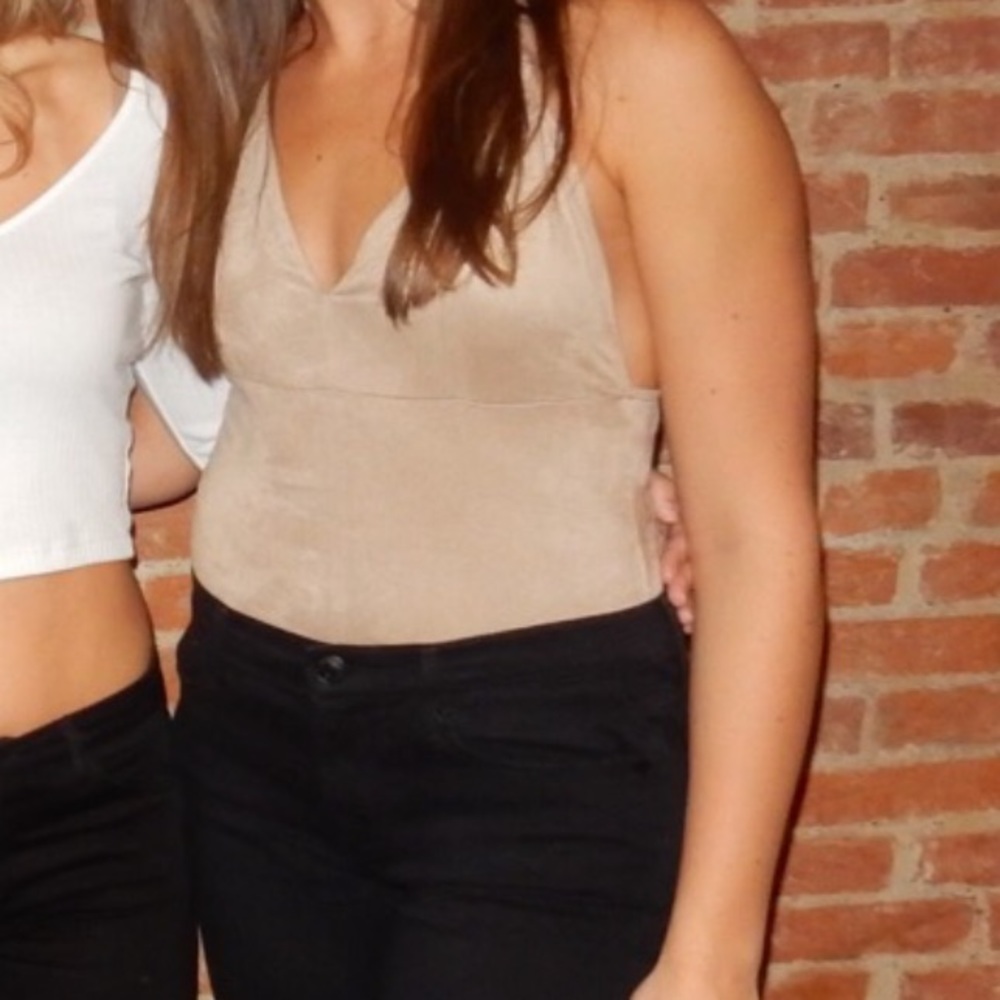 Faux suede body suit with cross back detail